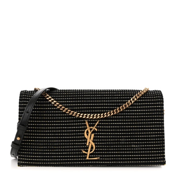 Yves Saint Laurent Suede Contrast Stitching Monogram Kate 99 Black Gold Bag - Picture 1 of 10